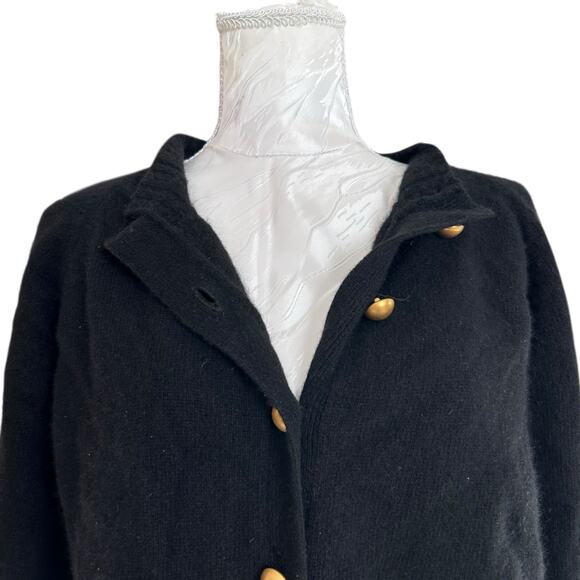 Vintage Black Lambs Wool Cardigan Sweater Womens Sz Medium Gold Button Angora - Picture 5 of 16